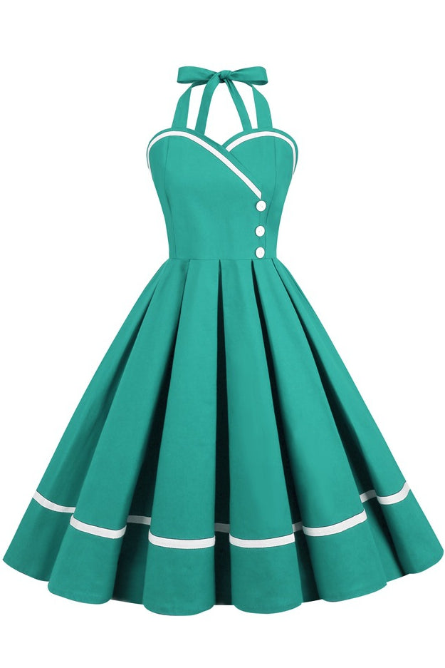 Teal Halter A-line Vintage Dress