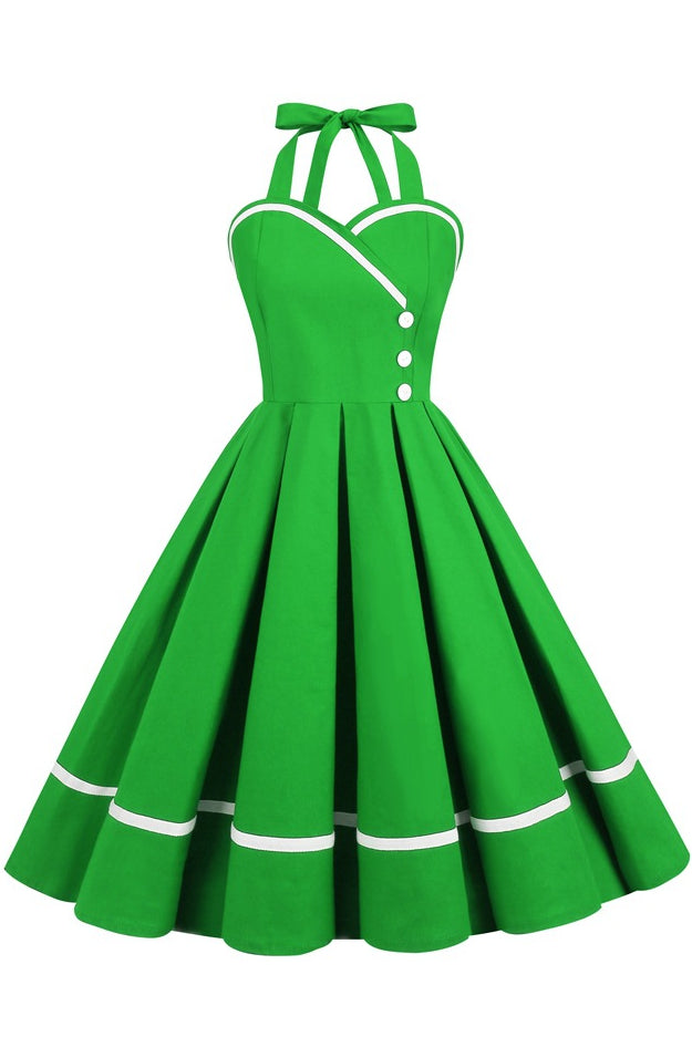 Green Halter A-line Vintage Dress