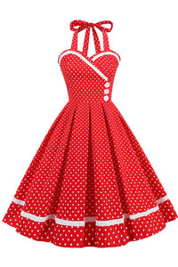 Red Dotted Halter A-line Vintage Dress