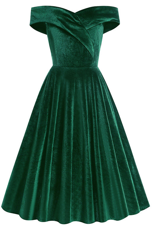 Red Off-Shoulder Velvet A-line Vintage Dress – Dreamdressy Red Off-Shoulder Velvet A-line Vintage Dress – Dreamdressy
