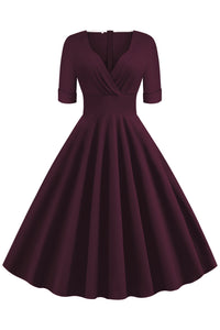 Cabernet Surplice A-line Short Sleeves Vintage Dress