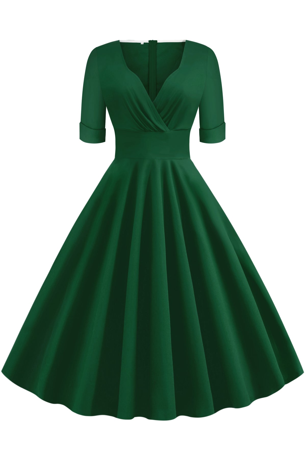 Green Surplice A-line Short Sleeves Vintage Dress