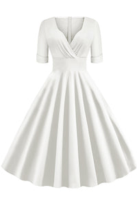 White Surplice A-line Short Sleeves Vintage Dress