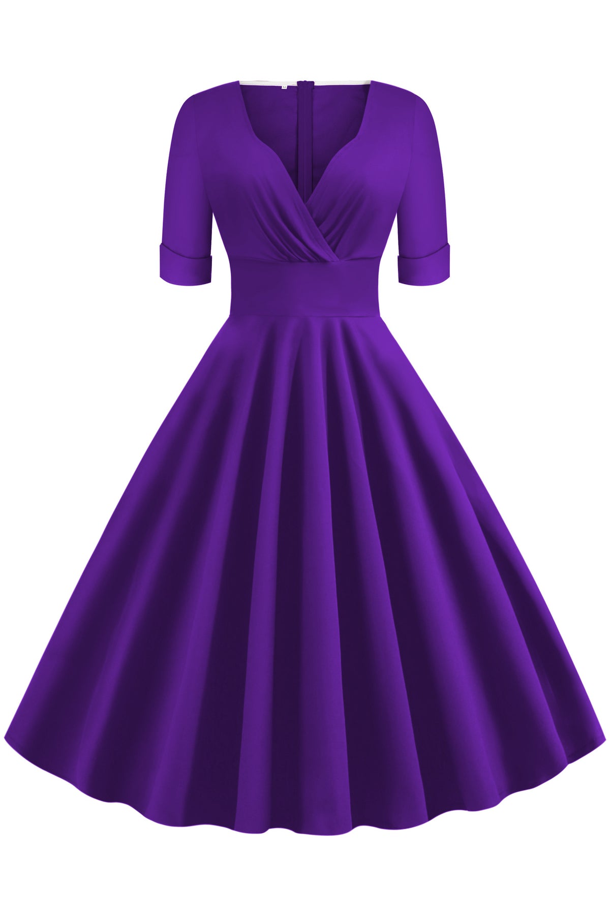 Purple Surplice A-line Short Sleeves Vintage Dress