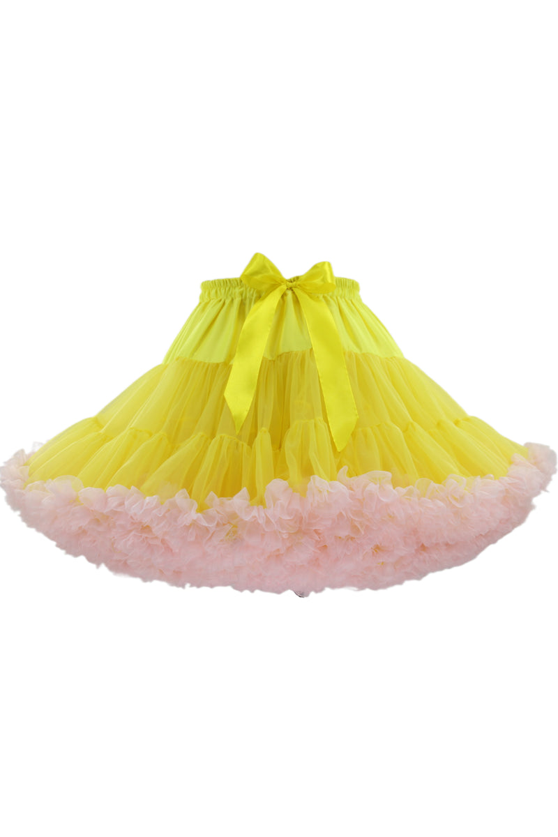 Yellow Tulle Tutu Min Petticoat with Pink Hemline