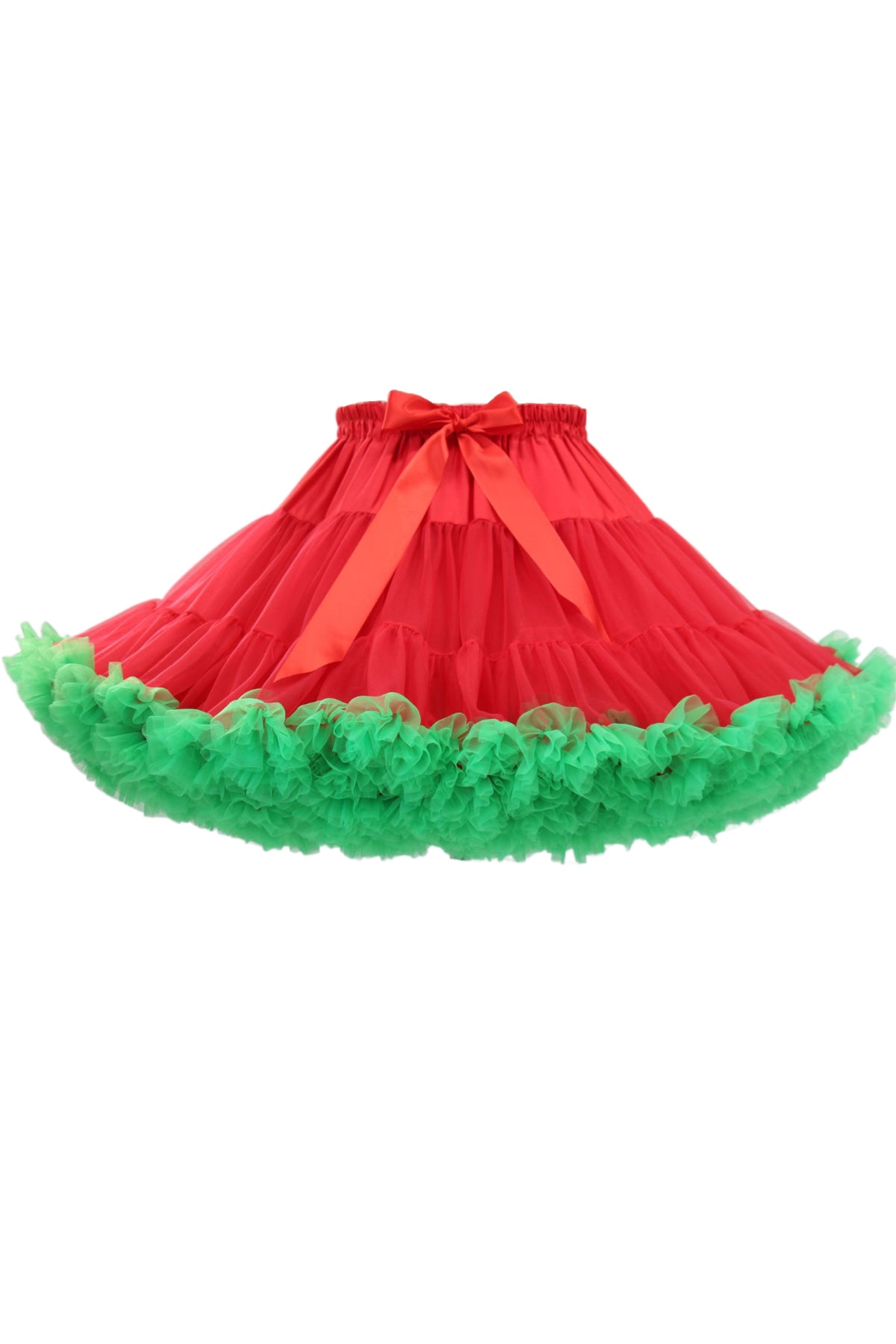 Red Tulle Tutu Min Petticoat with Green Hemline