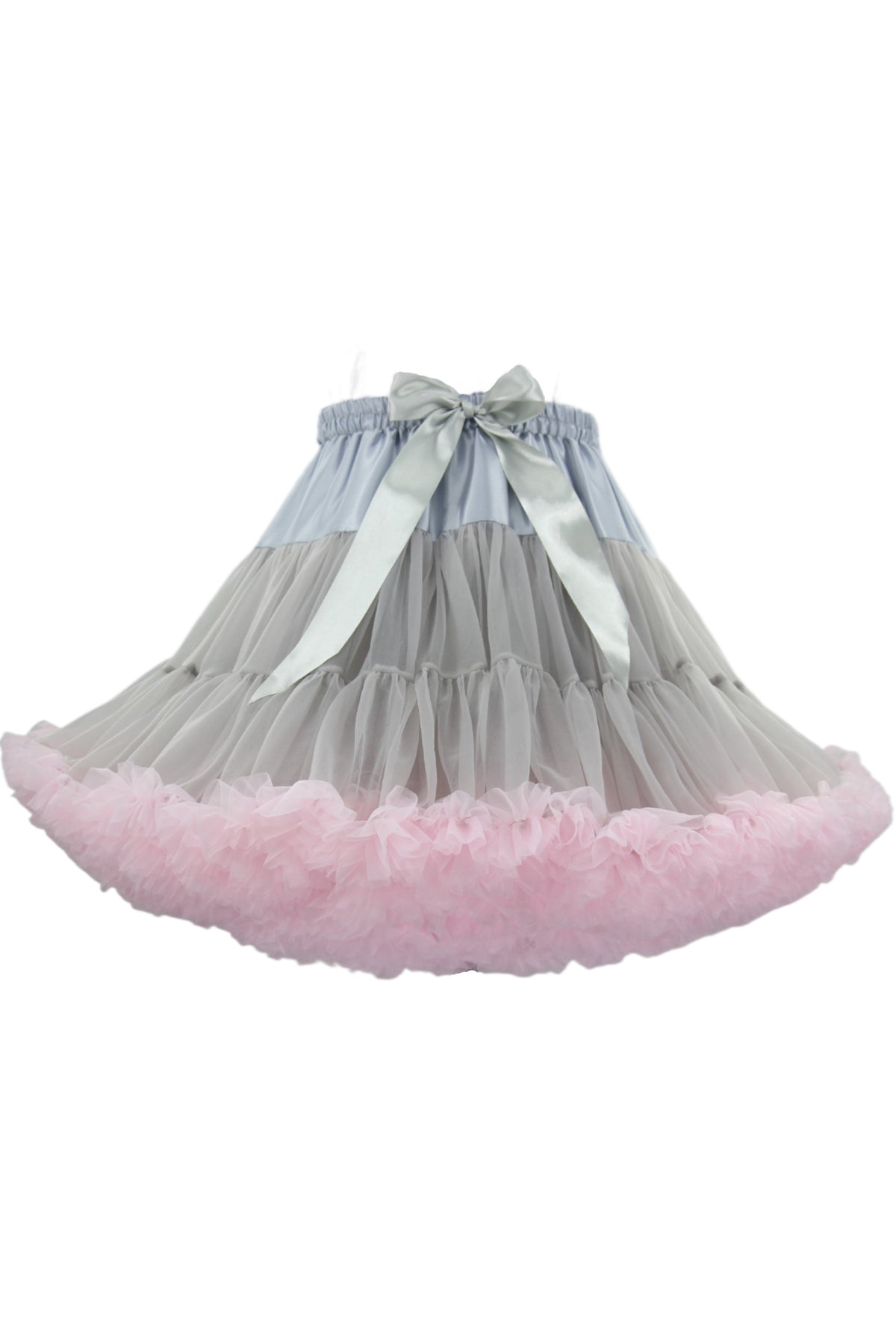 Grey Tulle Tutu Min Petticoat with Pink Hemline