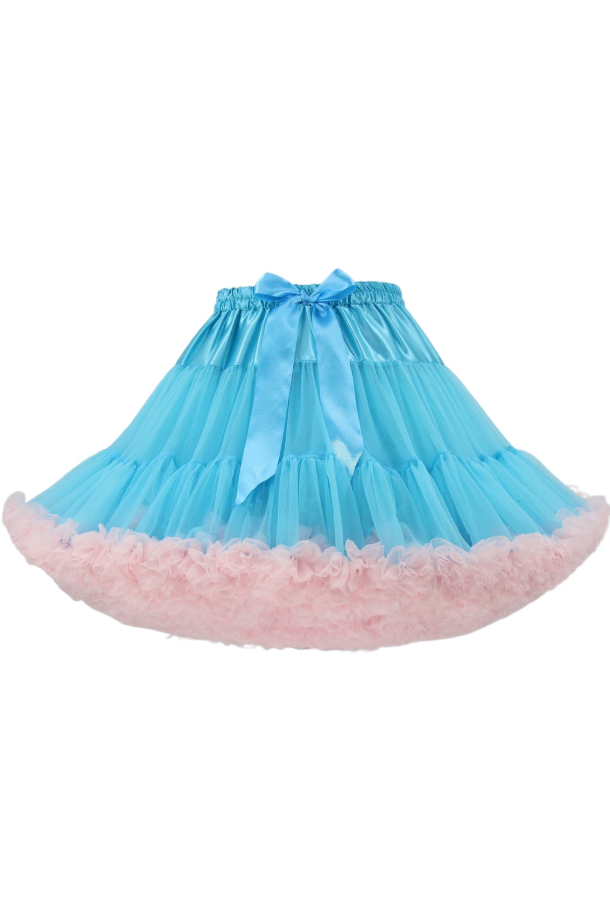 Blue Tulle Tutu Min Petticoat with Pink Hemline