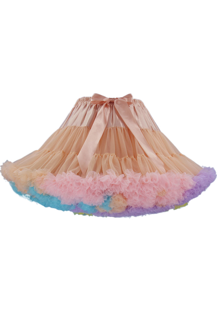 Apricot Tulle Tutu Min Petticoat with Multi-Colored Hemline