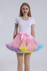 Pink Tulle Tutu Min Petticoat with Multi-Colored Hemline