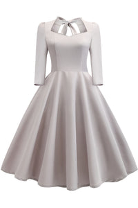 White 1/2 Sleeves A-line Bow Tie Vintage Dress