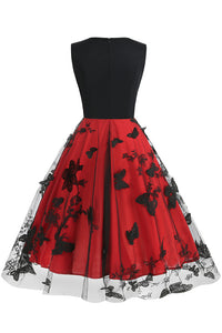 Red Butterfly Sleeveless A-line Vintage Dress