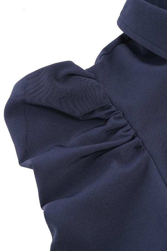 Dark Navy Long Sleeves Shirt Collar A-line Vintage Dress with Belt