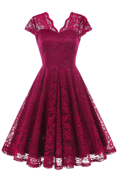 Mulberry Lace Illusion Neck A-line Vintage Dress