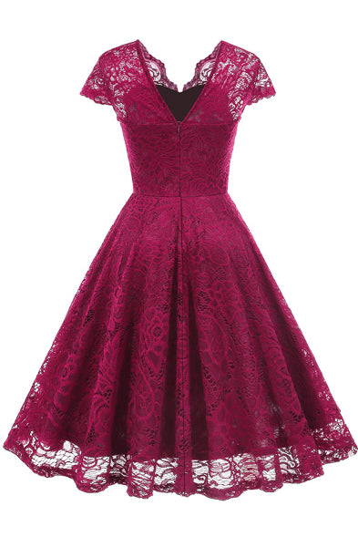Mulberry Lace Illusion Neck A-line Vintage Dress