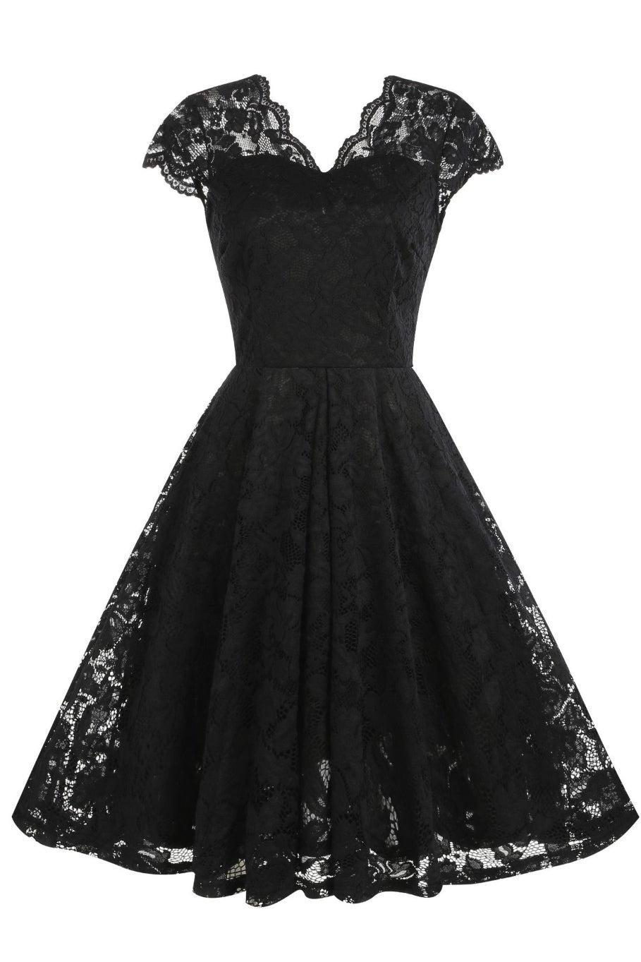 Black Lace Illusion Neck A-line Vintage Dress