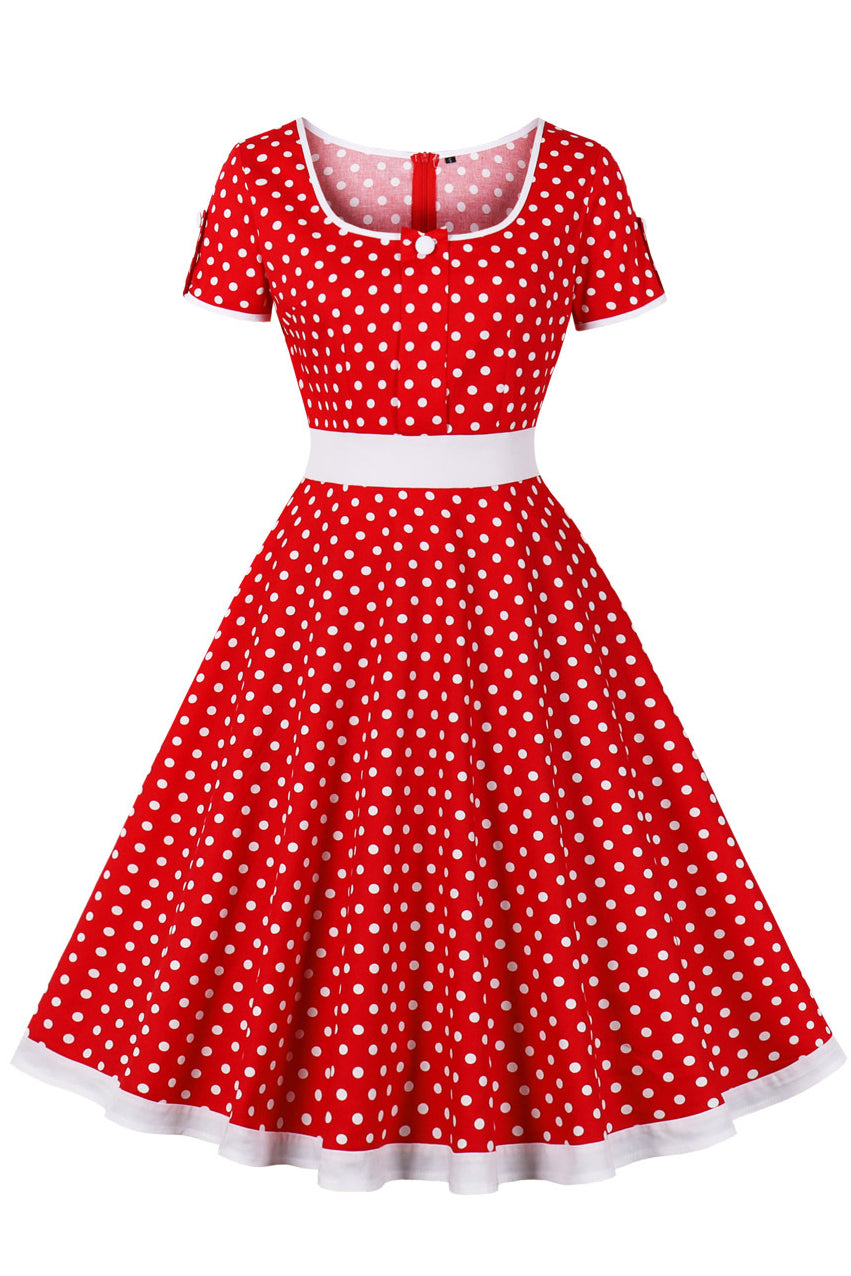 Red Dot A-line Short Sleeves Vintage Dress