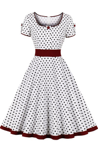 White Dot A-line Short Sleeves Vintage Dress