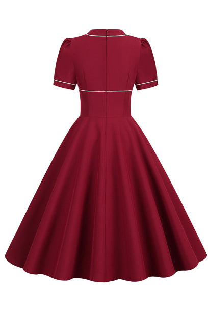 Red Short Sleeves A-line Vintage Dress