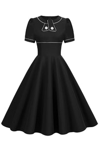 Black Short Sleeves A-line Vintage Dress