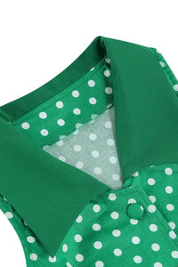 Green Shirt Collar Sleeveless Dot A-line Vintage Dress