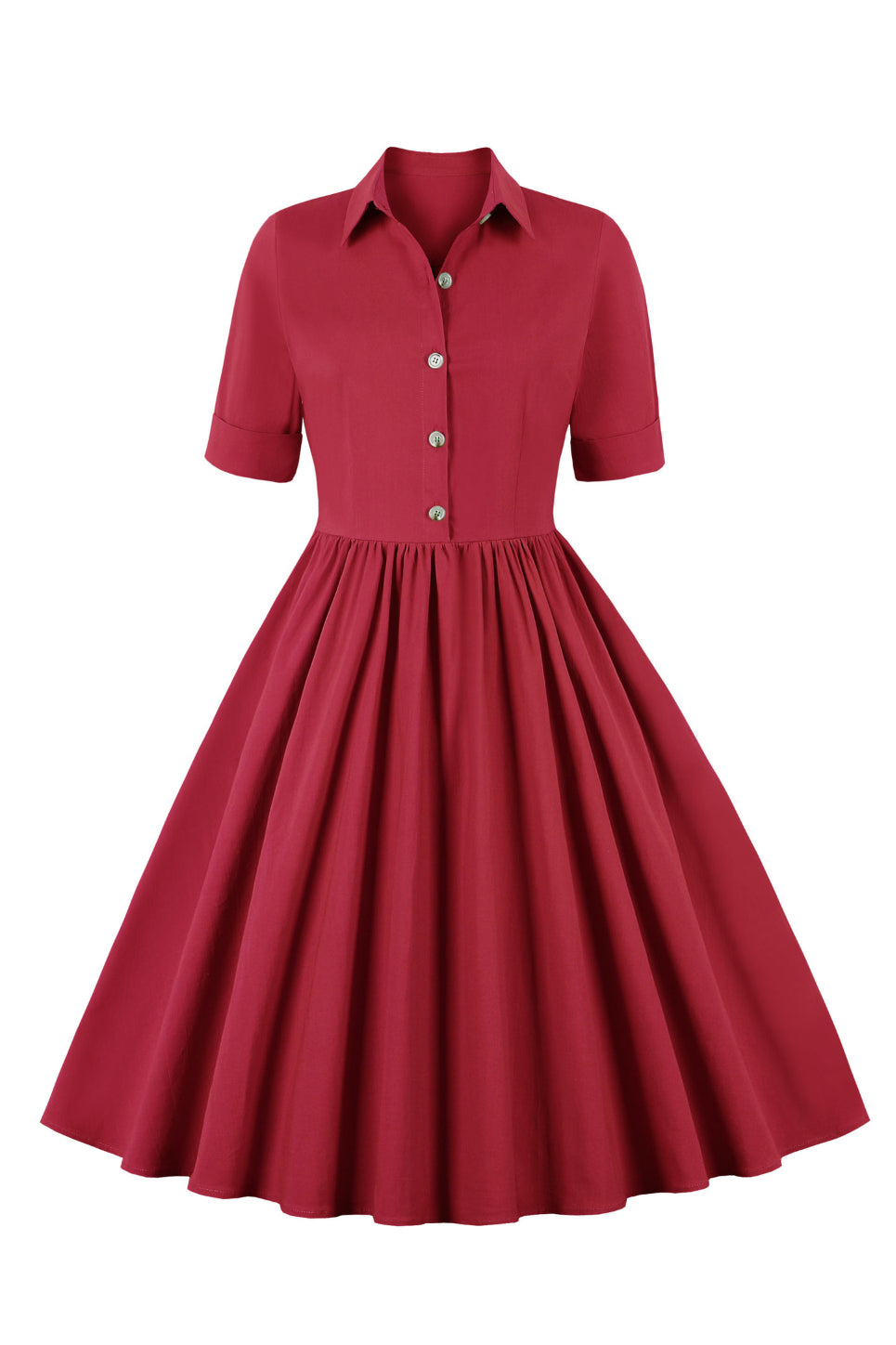 Red Shirt Collar Short Sleeves A-line Vintage Dress