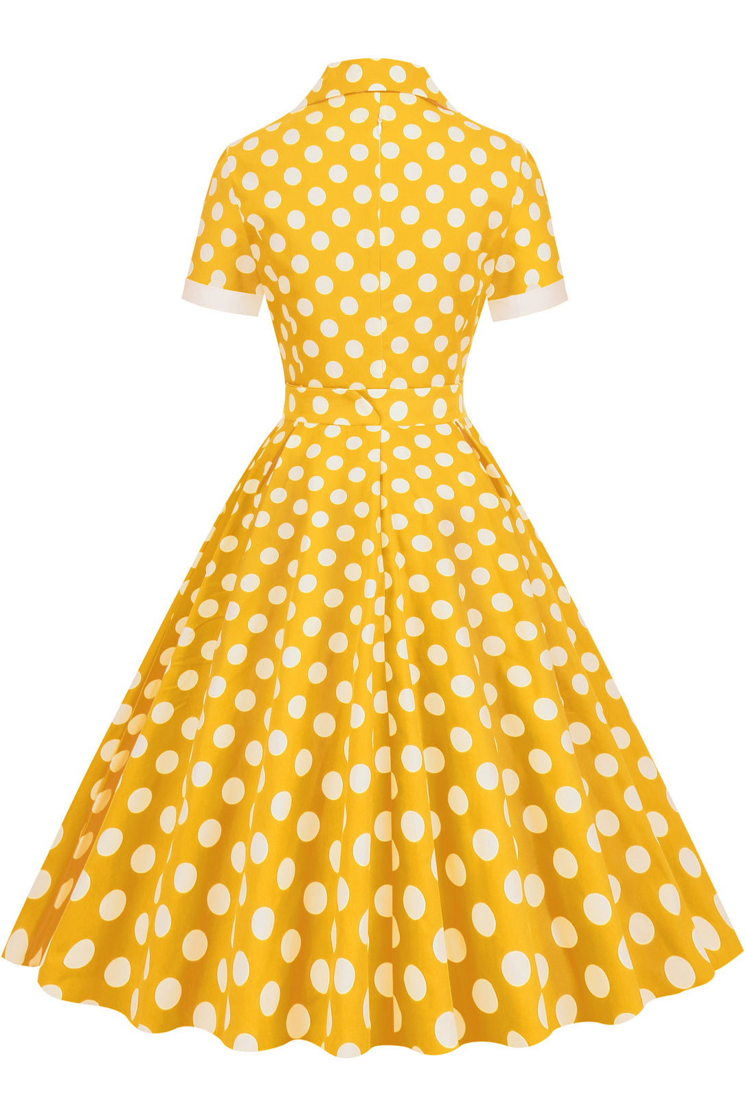 Herbene Yellow Dot Shirt Collar A-line Dress