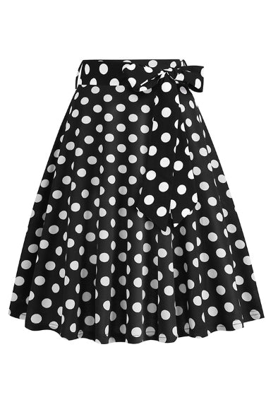 Black Dotted A-line Skirt with Bow