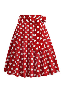 Red Dotted A-line Skirt with Bow