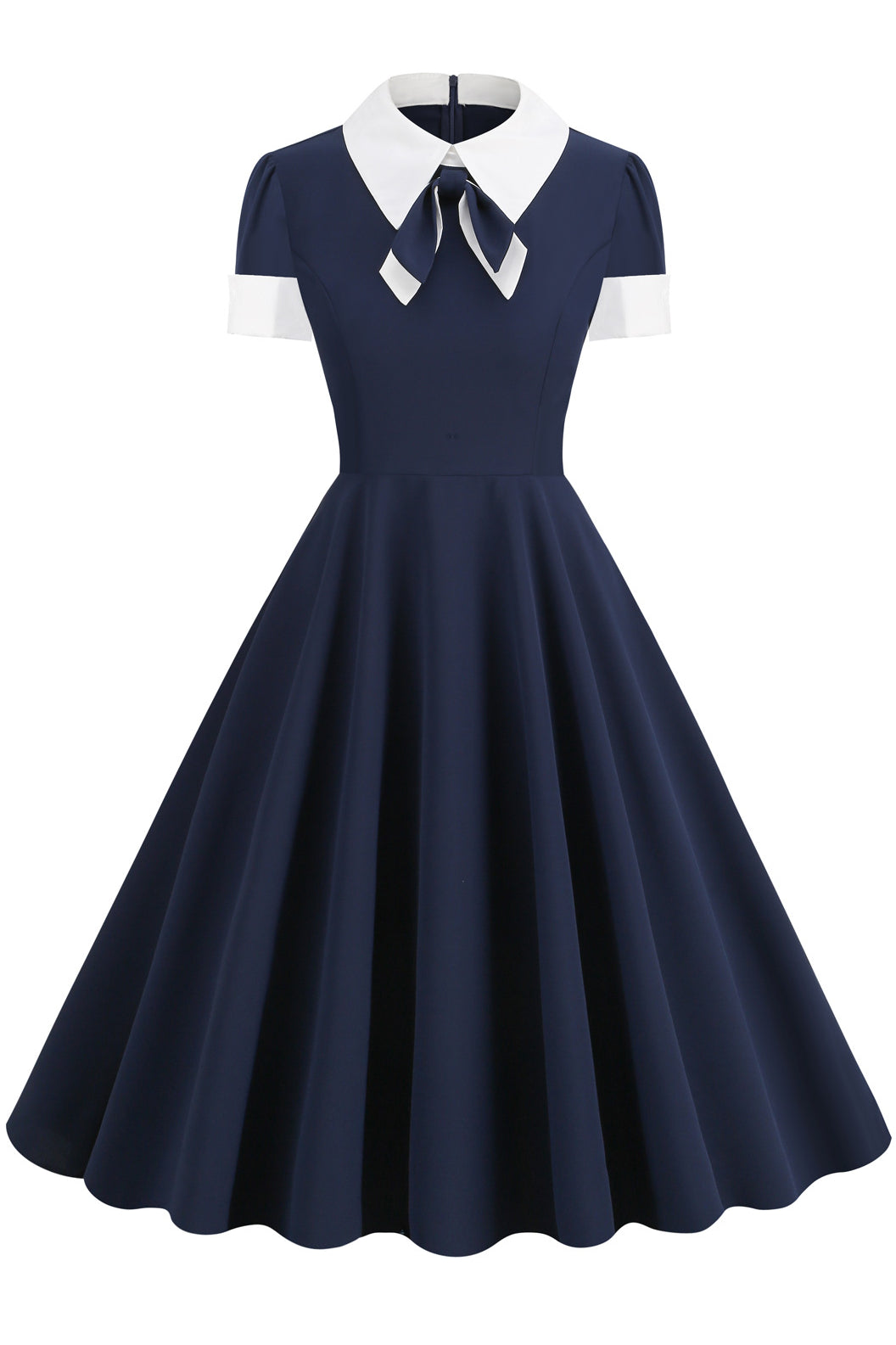 1950s Dark Navy Shirt Collar A-line Dress