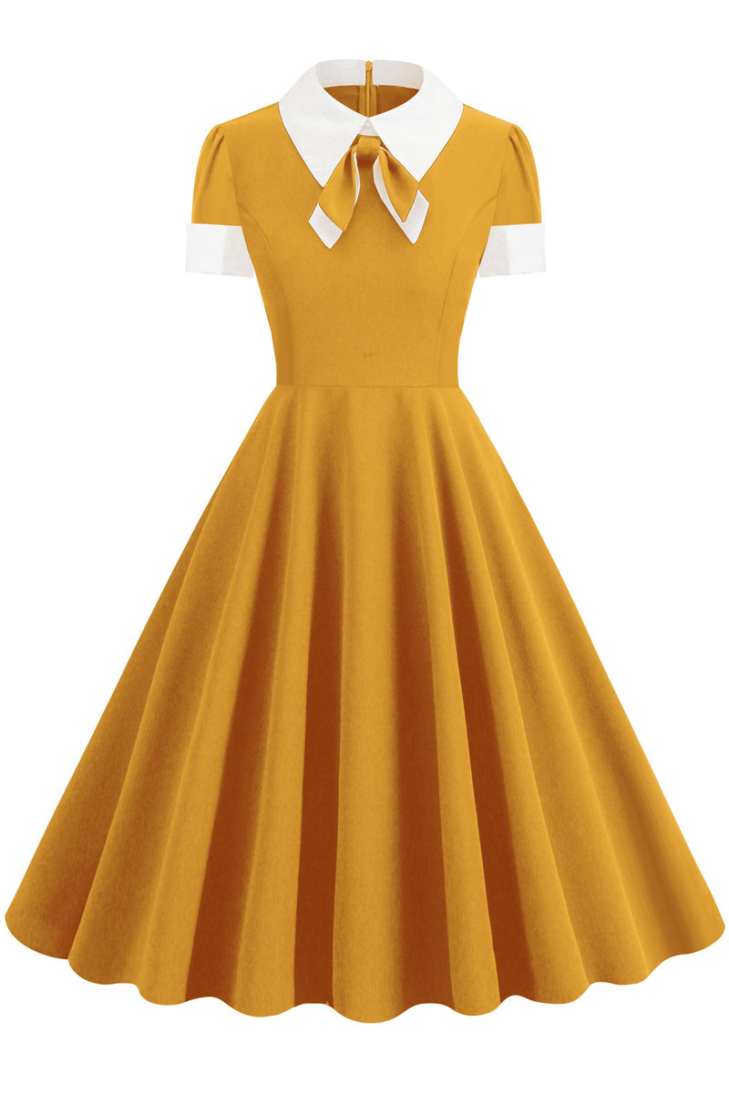 1950s Yellow Shirt Collar A-line Dress