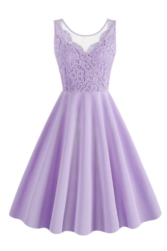 Lavender Sleeveless Lace Top A-line Vintage Dress