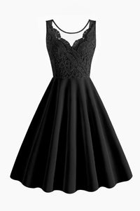 Black Sleeveless Lace Top A-line Vintage Dress