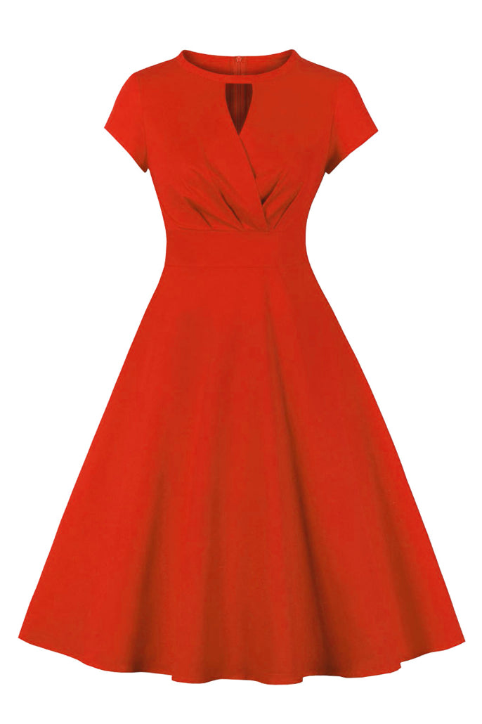Orange Surplice A-line Keyhole Vintage Dress