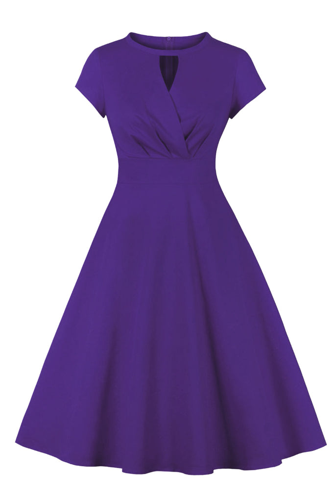 Purple  Surplice A-line Keyhole Vintage Dress