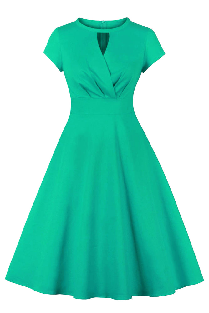 Green Surplice A-line Keyhole Vintage Dress