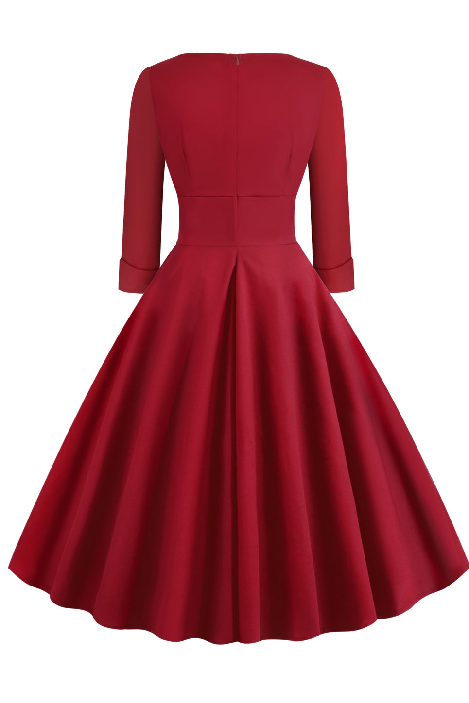 Red Surplice 1/2 Sleeves A-line Vintage Dress