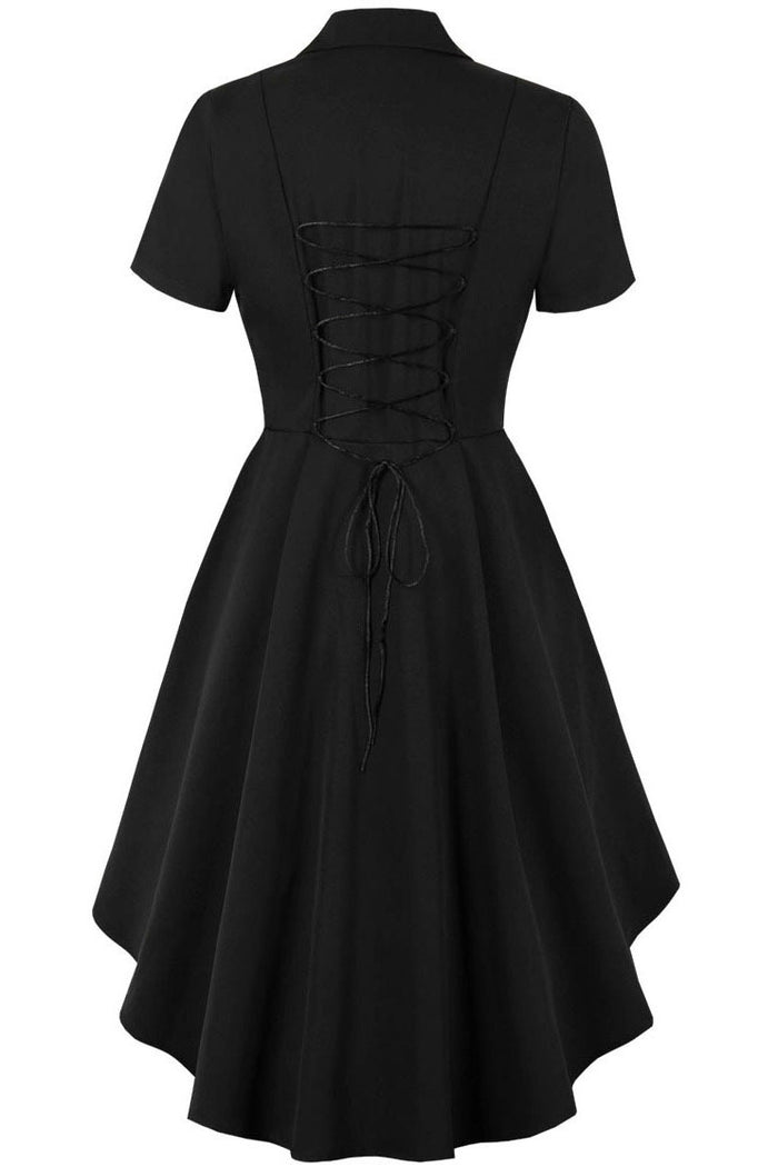 Halloween Black Lapel Gothic Hi-Low Vintage Dress