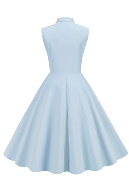 Light Blue Sleeveless Ribbon Neck A-line Vintage Dress