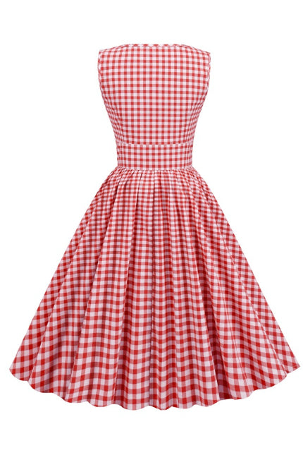 Red Plaid Sleeveless A-line Vinatge Dress