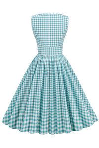 Blue Plaid Sleeveless A-line Vinatge Dress