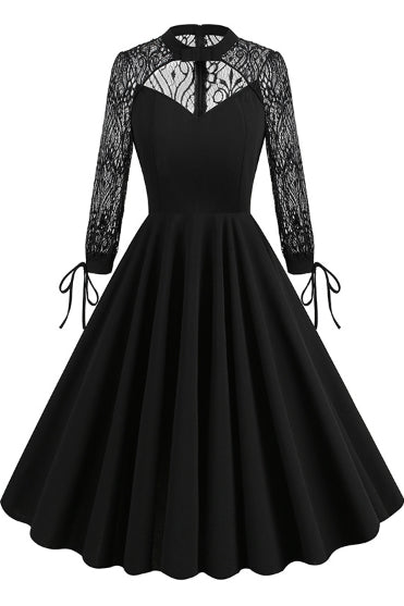 Black Lace Long Sleeves A-line Vintage Dress