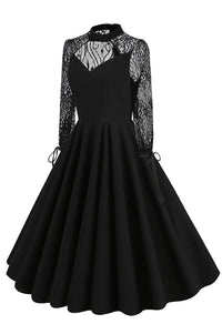 Black Lace Long Sleeves A-line Vintage Dress