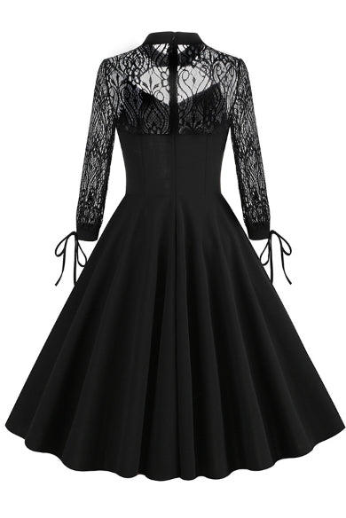 Black Lace Long Sleeves A-line Vintage Dress
