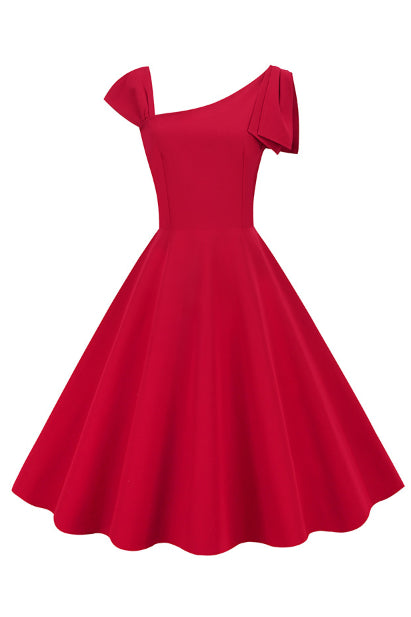 Red Asymmetrical A-line Vintage Dress