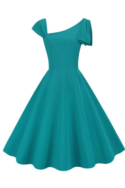 Teal Asymmetrical A-line Vintage Dress