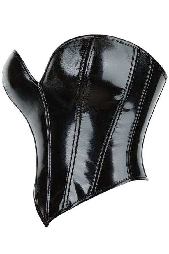 Black PVC Leather Strapless Lace-Up Bustier Corset Top