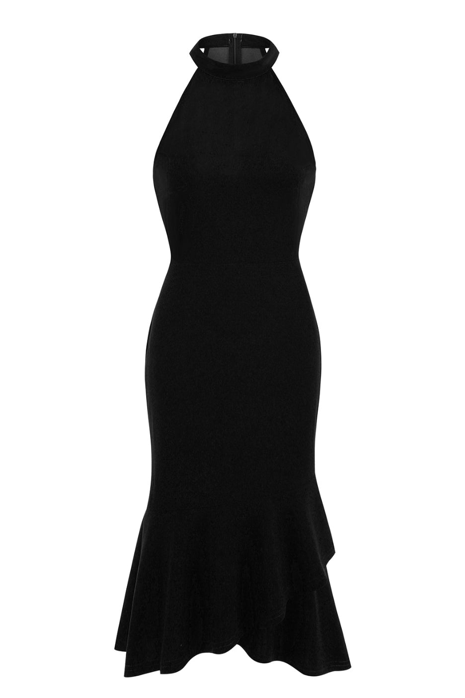 Black High Neck Mermaid Ruffled Vintage Dress