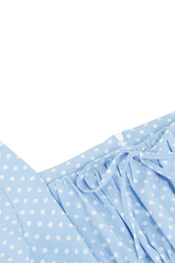 Light Blue Dot Short Sleeves A-line Vintage Dress