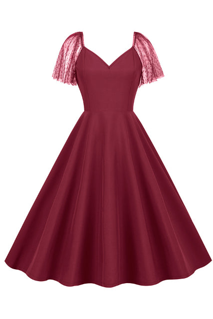 Wine Red Flaunt Sleeves A-line Vintage Dress